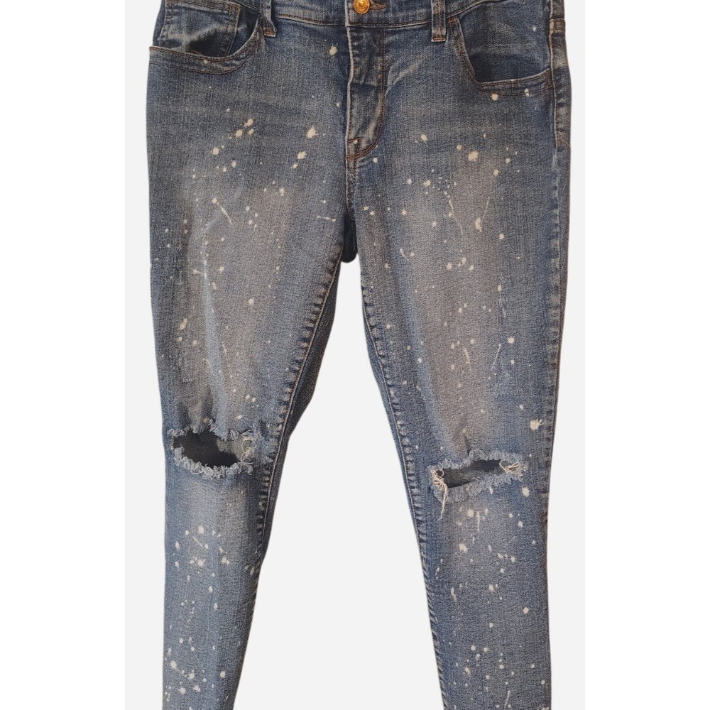Mossimo Denim Mid-Rise Skinny Jeans Blue Paint Splatter Distressed Size 14/32